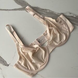 CUUP 38F Salt Underwire Plunge Mesh Bra Cream White